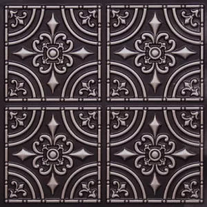 PVC Faux Tin Ceiling Tiles 24 x 24 2x2 Glue Up Antique Silver D205 Pack/6 - Picture 1 of 2