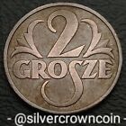 Poland 2 Grosze 1937 WJ. Y#9a.  Two Cents coin. Crowned Eagle Wings Open. L