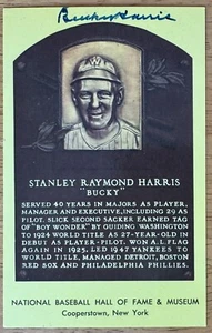Bucky Harris Signed Autographed Yellow HOF Plaque Postcard BAS Beckett Cert - Picture 1 of 2