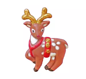 Fun World PIN Weihnachten Vintage RENTIER mit Schlitten Glocken GLITZER 80er Brosche - Bild 1 von 3