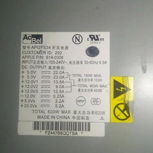 614-0306 Ac Bel Apple Power Supply 600W for Power Mac G5 AP12FS34 Tested - Picture 1 of 4