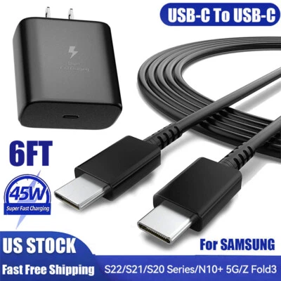 Cargador de pared súper rápido tipo USB C 45 W + cable de 6 pies para Samsung Galaxy S22 S23 S21+ Foto 1 de 4
