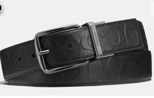 Coach Harness Buckle Leather Belt Black Silver 2 Head BNWT - Picture 1 of 4