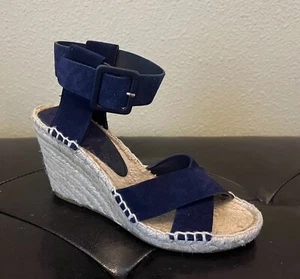 NEW Vince Stefania Navy Blue Suede Espadrille Wedge Sandal Women’s Size 5 Shoes - Picture 1 of 5