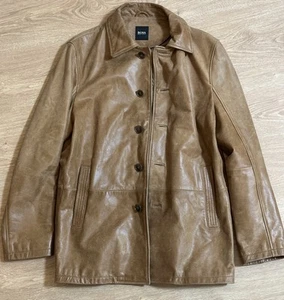 Vintage BOSS Brown Leather Jacket Men’s Real Leather Bomber Coat 90s Rare - Picture 1 of 17