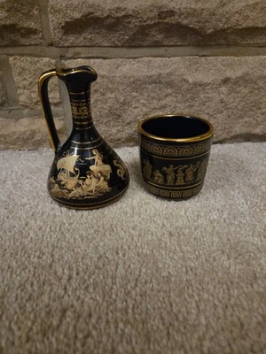 Hand Painted With 24k Gold Greek Trinket Bowl And Vase - Image 1 of 4