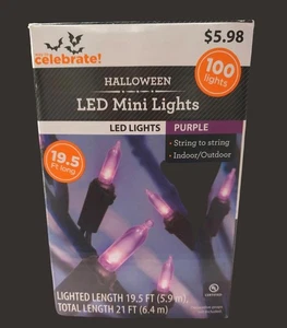Halloween LED Mini Lights Purple 100 Lights 19.5 Ft Indoor/Outdoor - Picture 1 of 4