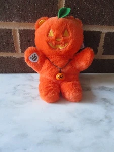Build-A-Bear Mini Beans Pumpkin Bear 7" Tall-Pumpkin Bell Charm Necklace - Picture 1 of 4