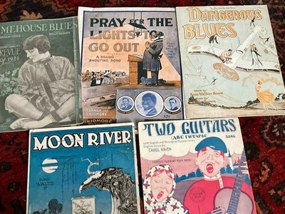 5  x Vintage US Sheet Music Bundle - Beautiful Artwork, Blues Guitar / Themes - Image 1 of 4