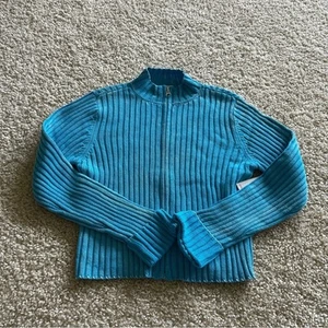 Design History Girls Ribbed Blue High Neck Long Sleeve Full Zip Jacket Size XL - Picture 1 of 6