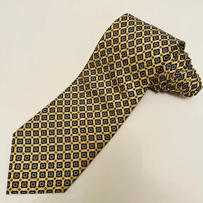 STEFANO RICCI 男式领带金色几何奖章 Foulard 真丝长领带意大利 — 第 1/4 张图片