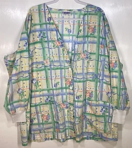 Chaqueta Médica Top Mujer Talla Grande 2XL Medida Flores a Cuadros Amarillo Azul Verde - Imagen 1 de 6