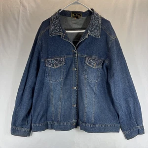 Mirasal Medium-Dark Wash blau Strass durchgehender Knopf Jeansjacke Damen Gr. 2XL - Bild 1 von 20