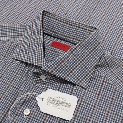 Isaia NWOT 100% Cotton Casual Button Down Shirt Size 15.5 / 39 In Blue Plaid - Image 1 of 4