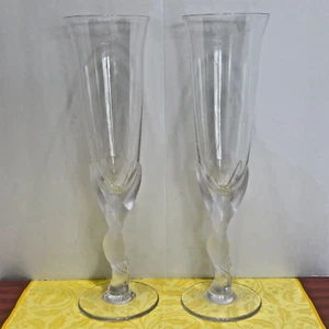 2 Igor Carl Faberge Kissing Doves Champagne Flutes Frosted Glasses France Set - Picture 1 of 11