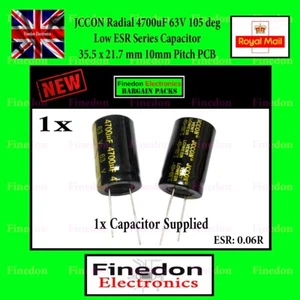 JCCON 4700uF 63V 105 deg 35.5 x 21.7mm Low ESR Electrolytic Capacitor PCB PSU - Picture 1 of 1