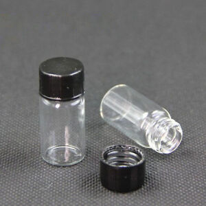 3ml Mini Bottles Glass Vials Sample Clear Black Screw Cap Stash Jar Potion 10 PC