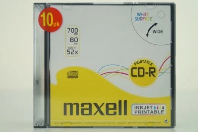 1x10 MAXELL CD-R Discs 80XL 52x 700MB Printable SLIM CASE 624016 NEU 003-985 - Bild 1 von 4