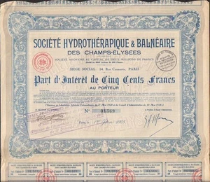 Société HYDROTÉRAPIQUE & BALNÉAIRE DES CHAMPS ELYSEES (T) - Bild 1 von 1