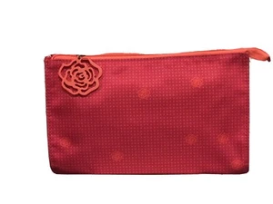 Lancome Pink & Orange Cosmetic Makeup Travel Clutch Bag w/Flower Zipper Pull - Picture 1 of 7