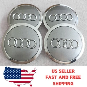 4pcs Fits for Audi 69mm Grey Chrome Wheel Rim Center Hub Caps Emblem 4B0601170A - Picture 1 of 5