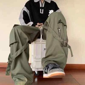 Pantalones cargo verdes para hombre de gran tamaño con cremallera negros pantalones cargo para hombre bolsillo hip hop - Imagen 1 de 17