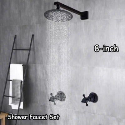 8in Shower Faucet Set Rainfall Shower Head Combo Wall-Mount with Mixer Valve Kit - Image 1 of 4