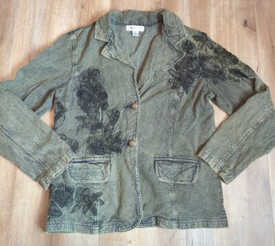 Blazer Coldwater Creek Mujer Talla 8 Verde Brocado Bordado Boho Chaqueta Ácida Foto 1 de 4