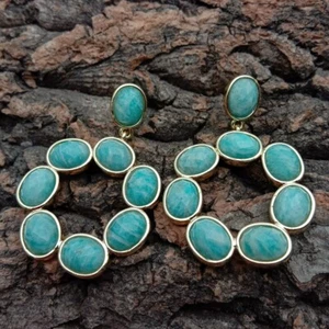 Natural Green Amazonite Boho Earrings Drop Stud Stone Flower Dangle Earring - Picture 1 of 7