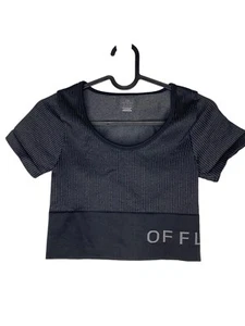 Aerie Offline Size Small Ribbed Crop Top Scoop Neck Activewear Black Compression - Picture 1 of 7