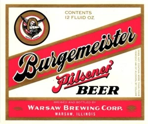 Burgemeister Pilsener Beer Label Warsaw Brewing Measures 4 in x 3.5 in UNUSED - Picture 1 of 2