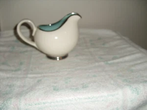 Cream with Turquoise  Interior Silver Accent  Trim  Creamer - Picture 1 of 3