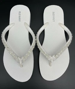 Bridal White Flip Flops Starfish Wedding Flip Flops Beach Flip Flops W SIZE 7 - Picture 1 of 5