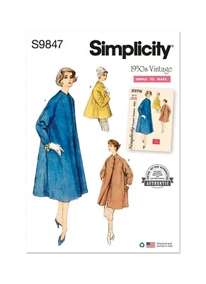 Simplicity Sewing Pattern S9847 1950s Misses Coat 3 Lengths: Sizes 8-16 & 18-26 - Image 1 of 4