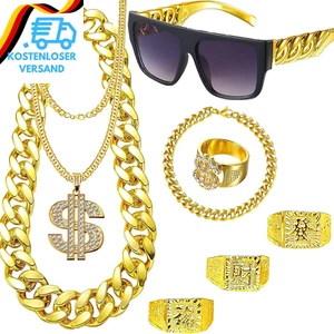 8 Stück Zuhälter Kostüm Goldkette Fasching, Hip Hop Rapper Kostüm, 80Er/90Er Jah - Bild 1 von 12