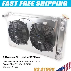 3 Row Aluminum 1982-1992 Chevy Camaro Firebird 5.0L 5.7L Radiator w/ Shroud Fan - Picture 1 of 8