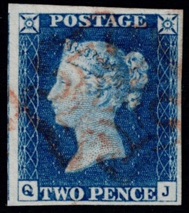 1840 2d piastra blu pallido 1 QJ 4m croce rossa chiara di Malta SG 6 VFU Cat. £ 1.250,00 - Foto 1 di 1