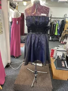 Thea Dora Black Organza over Royal Prom Social Casual Short Dance Dress Size 18 - Picture 1 of 9
