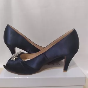 Erijunor Peep Toe Heels Womens Size 10.5 Navy Satin Rinestone Wedding Prom Nwt - Picture 1 of 12