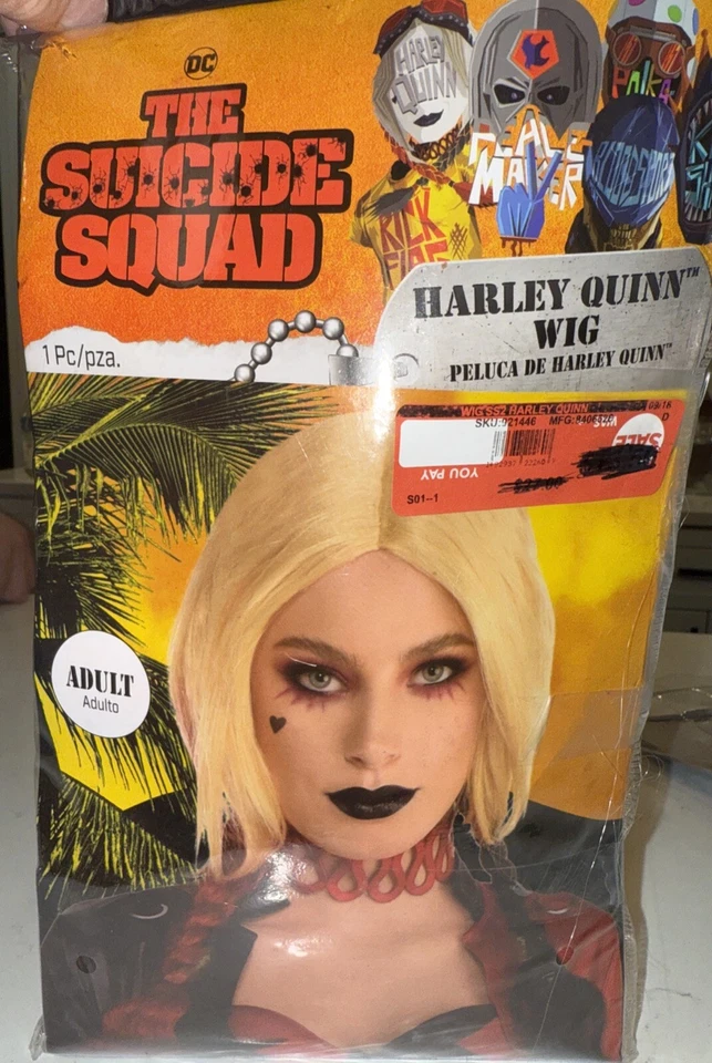 Peluca rubia The Suicide Squad Harley Quinn con trenzas negras/rojas adulto DC adulto sistema operativo Foto 1 de 3
