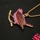 New Fashion Women Pink Sparrow Bird Crystal Rhinestone Sweater Chain Necklace
