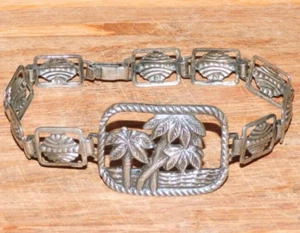 Bracciale Vintage Argento Sterling 925 Palma Tropicale Vacanza Pannello Link 9g - Foto 1 di 16