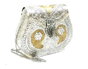 Bolso de hombro clutch dorado plata latón metal diseño floral en relieve bolso nupcial - Imagen 1 de 10