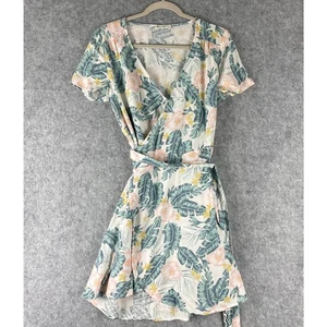 Marine Layer Frances Linen Blend Wrap Dress Large Floral Tropical Coastal Beachy - Picture 1 of 14