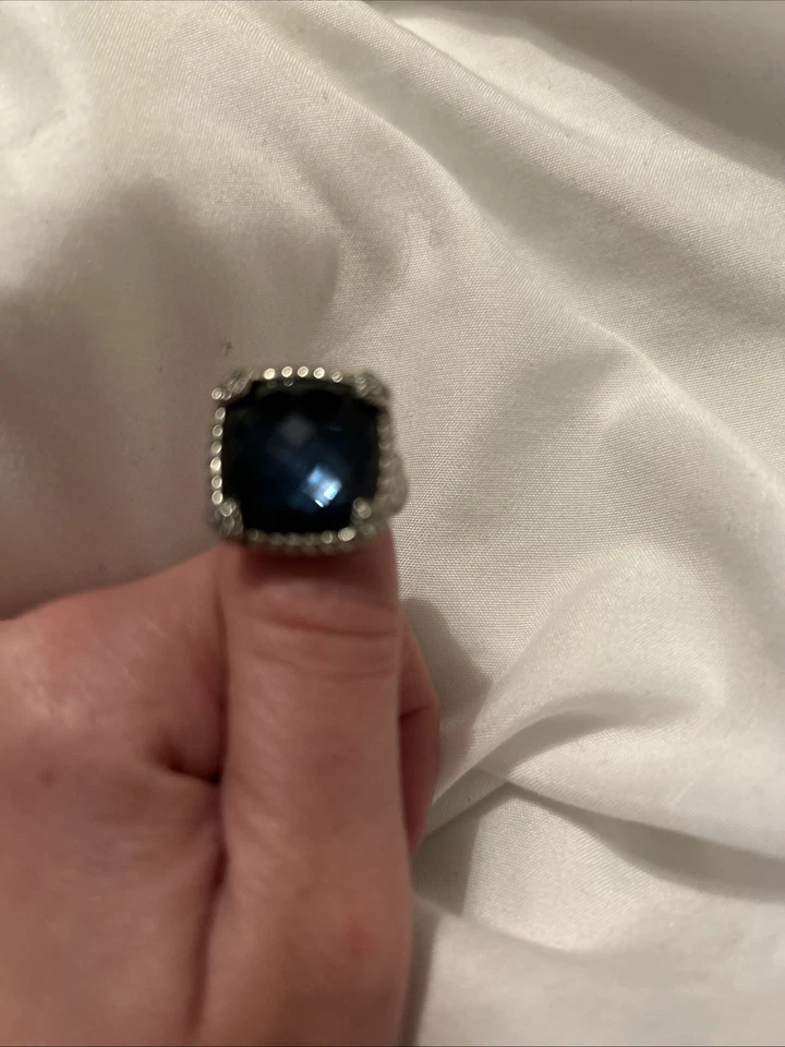 Anillo doblete de hematita azul esterlina Judith Ripka con puntas de corazón talla 7 Foto 1 de 4