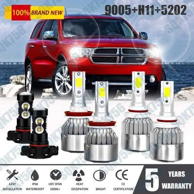 For 2011 2012 2013 Dodge Durango - 6X LED Headlight Fog Lights Bulbs Combo 6000K - Image 1 of 4
