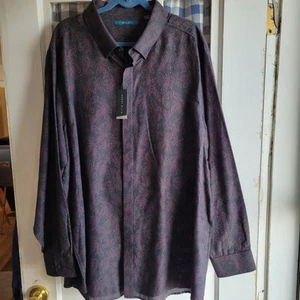 NWT Perry Ellis Men's Black Purple Print Button Front Long Sleeve Shirt Size 3X - Picture 1 of 5