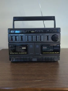 GE Portable Stereo Radio Dual Cassette Recorder Boombox - Picture 1 of 8
