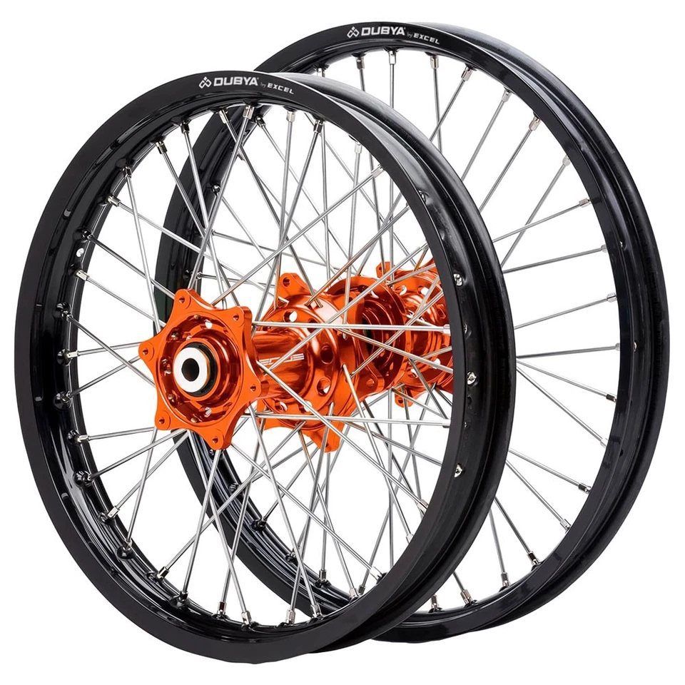 Dubya Edge Complete Front/Rear Wheel Set 1.60 x 21 / 2.15 x 18 Black Rim/Orange Foto 1 de 1