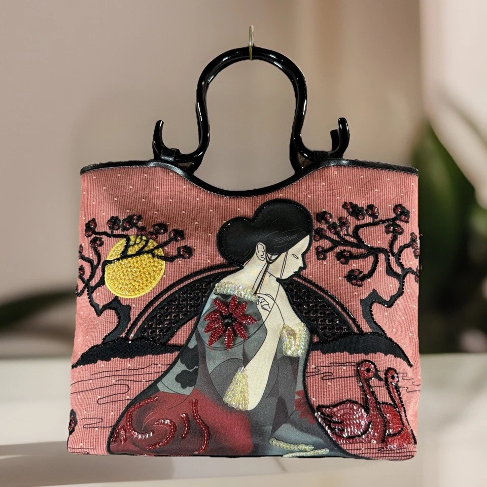 Bolso Isabelle Fiore Top Lock Luna Jardín Geisha Cuentas Lentejuelas Bordado Foto 1 de 4